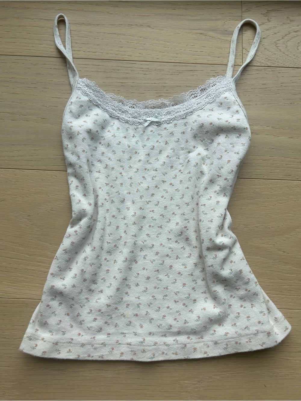 Brandy Melville Cream Camisole with Pink Floral Print